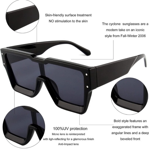 - Oversized BLACK Sunglasses for MEN Trendy Square STYLE *NEW* - Picture 4 of 7